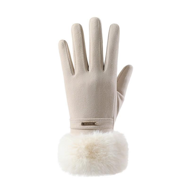 Warm Winter Womens Fleece-Lined Touchscreen Gloves With Thickened Cuff Windproof Design Cycling Outdoor Use