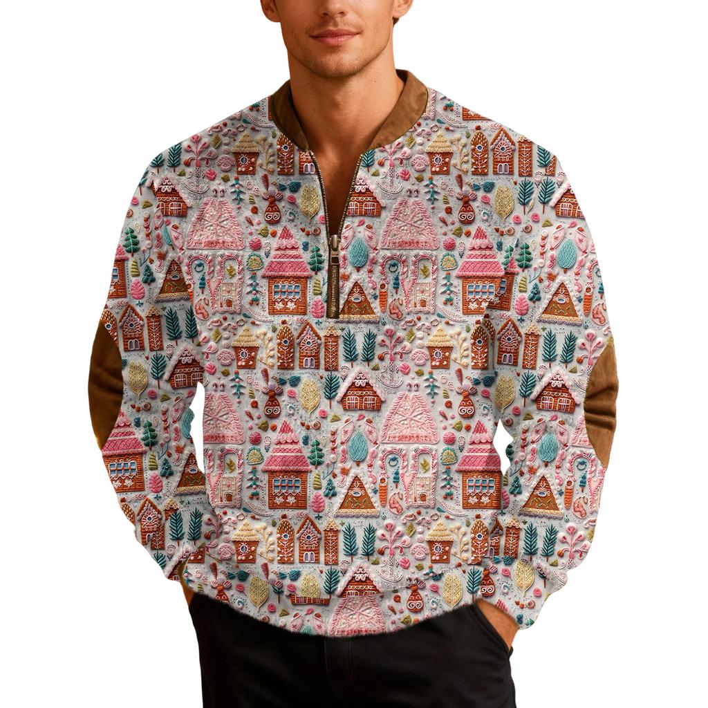 Мужские рождественские толстовки на молнии, рождественские пуловеры с воротником-стойкой