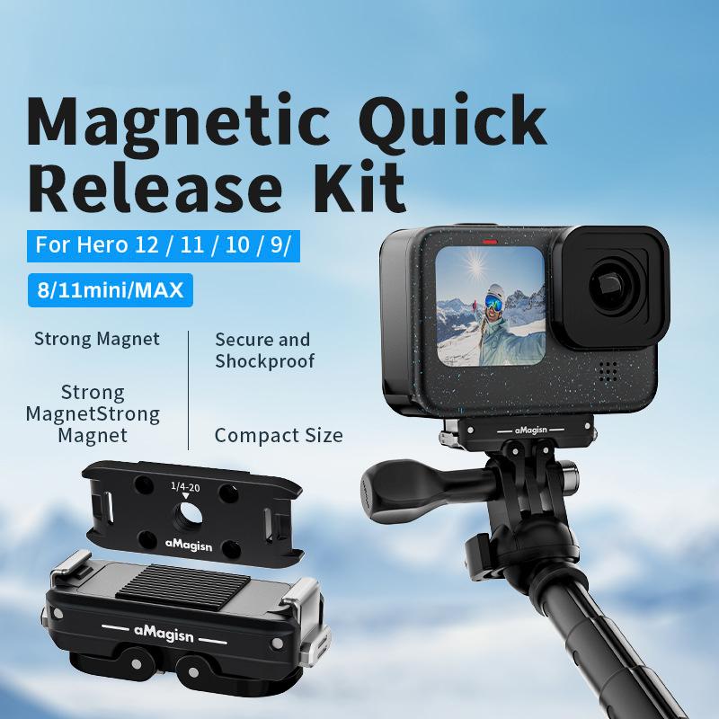 Магнитный адаптер-крепление с быстрым отсоединением AMAGISN для GoPro Hero 12/11/10/9/8/11 Mini/Max из алюминиевого сплава, аксессуар для экшн-камеры