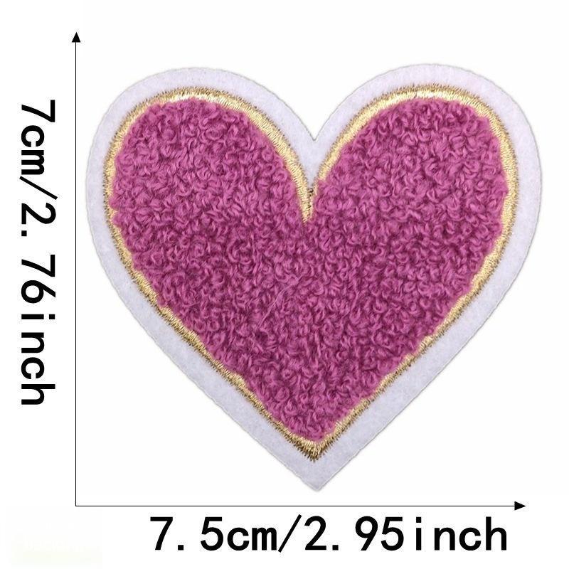 Fluffy Soft Embroidery Heart Iron On Patches Multi Color Towel for DIY Apparel Jeans Bag Repair Handmade Decoration