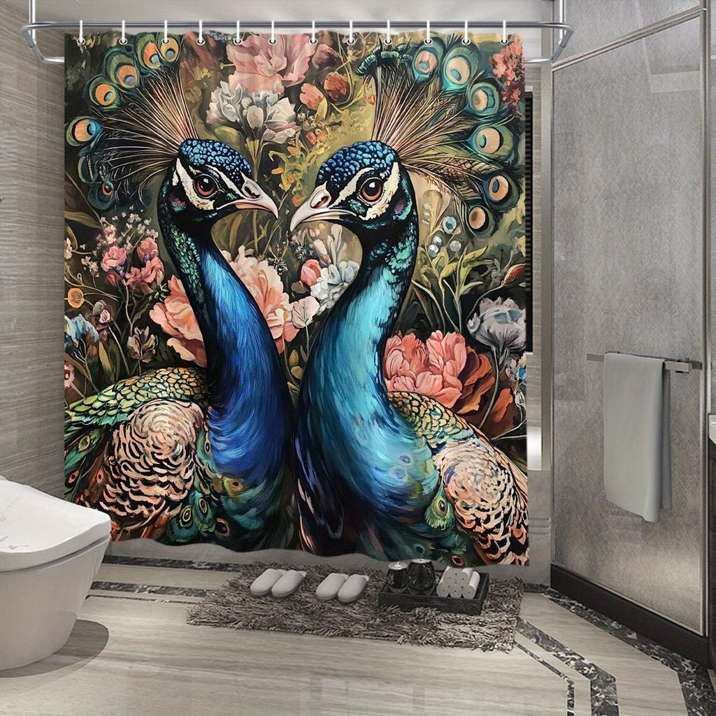 3D Peacock & Floral Shower Curtain - Waterproof, Mildew-Resistant With Exquisite Design For Elegant Bathroom Decor