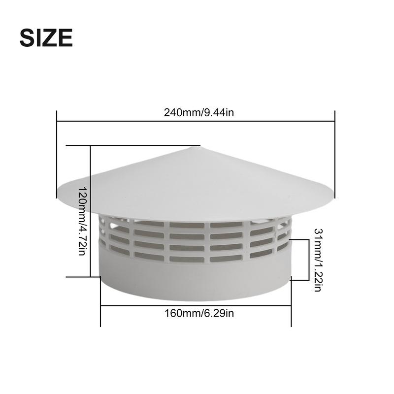 PVC Roof Ventilation Grille Rain Cap Round Hood For 75-250mm Pipe Vents And Chimney Outlet Weather Protection