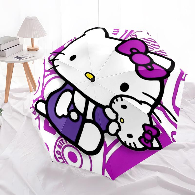 1 шт. Зонт-автомат Hello Kitty, фиолетовая тема - Компактный, 8 спиц, Прочный пластик и железо, Для ежедневного использования F010601