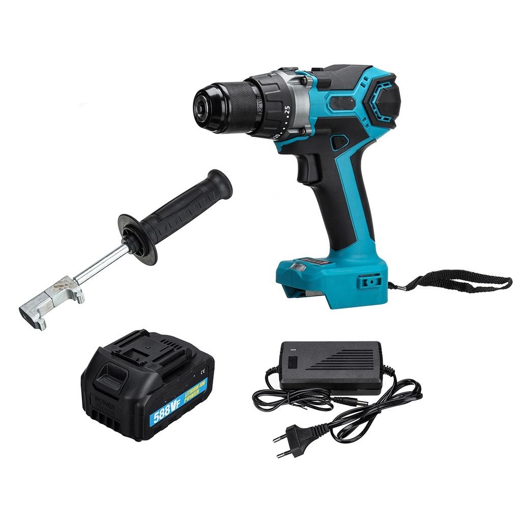 Синяя бесщеточная электрическая ударная дрель 25+3 крутящий момент 65 Н·м 13 мм шуруповерт вспомогательная рукоятка с литий-ионным аккумулятором для 18 В аккумулятора