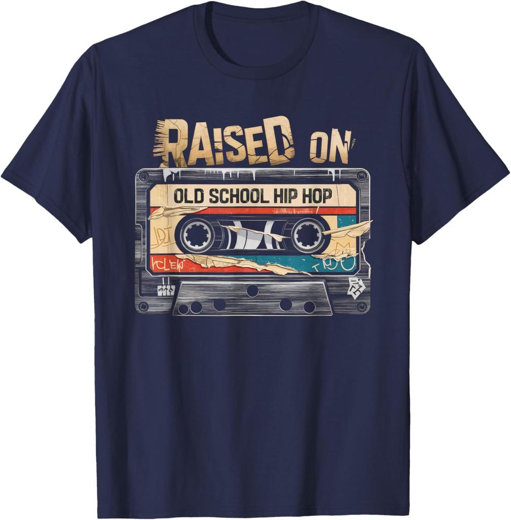 Raised On Old School Hip Hop Cassette Graphic TShirt Unisexs Casual Cotton Crewneck Tee