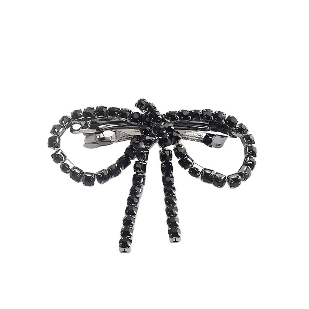 Elegant Rhinestone Bow Hairpins Shiny Tassel Spring Clip Sweet Ponytail Hair Clip Party