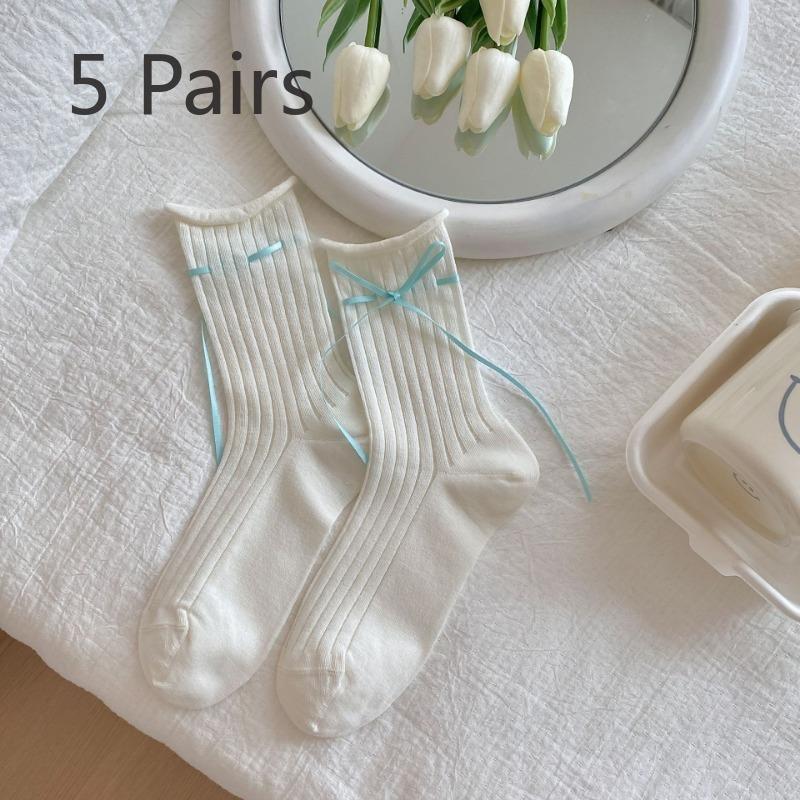 5 пар женских летних тонких носков-гольф с милым кружевом и бантом