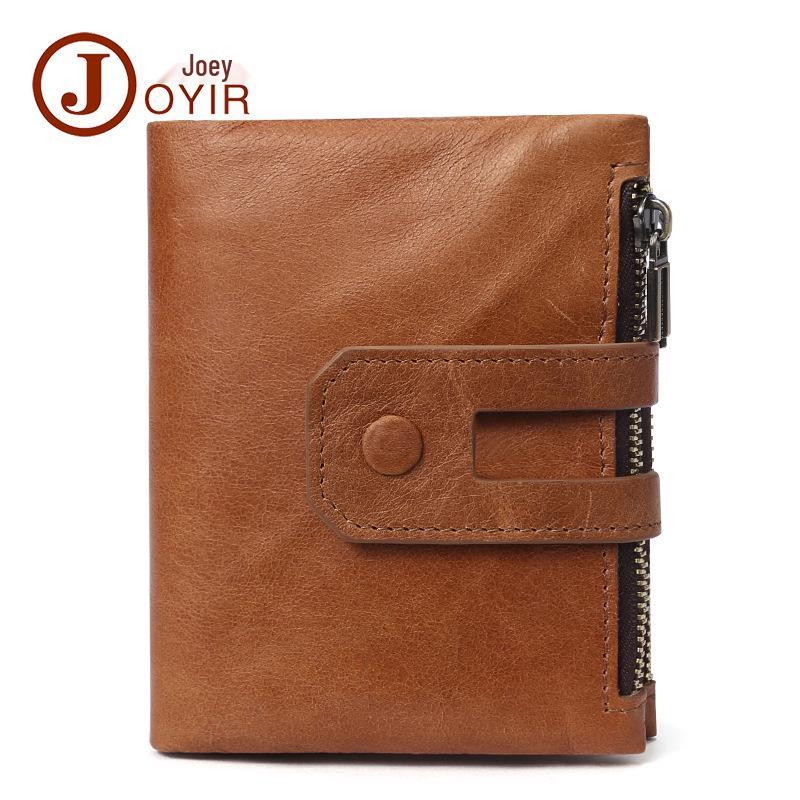 Мужской кошелек из натуральной кожи с RFID-защитой на двойной молнии - Повседневный модный многокарточный ретро-клатч-монетница