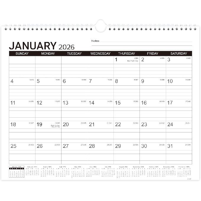 2026 Wall Calendar - Desk/Wall Calendar 2026, Jan.2026 - Dec.2026, 11-1/2"x14.68", Ruled Blocks, Spiral Bound, Monthly Calendar
