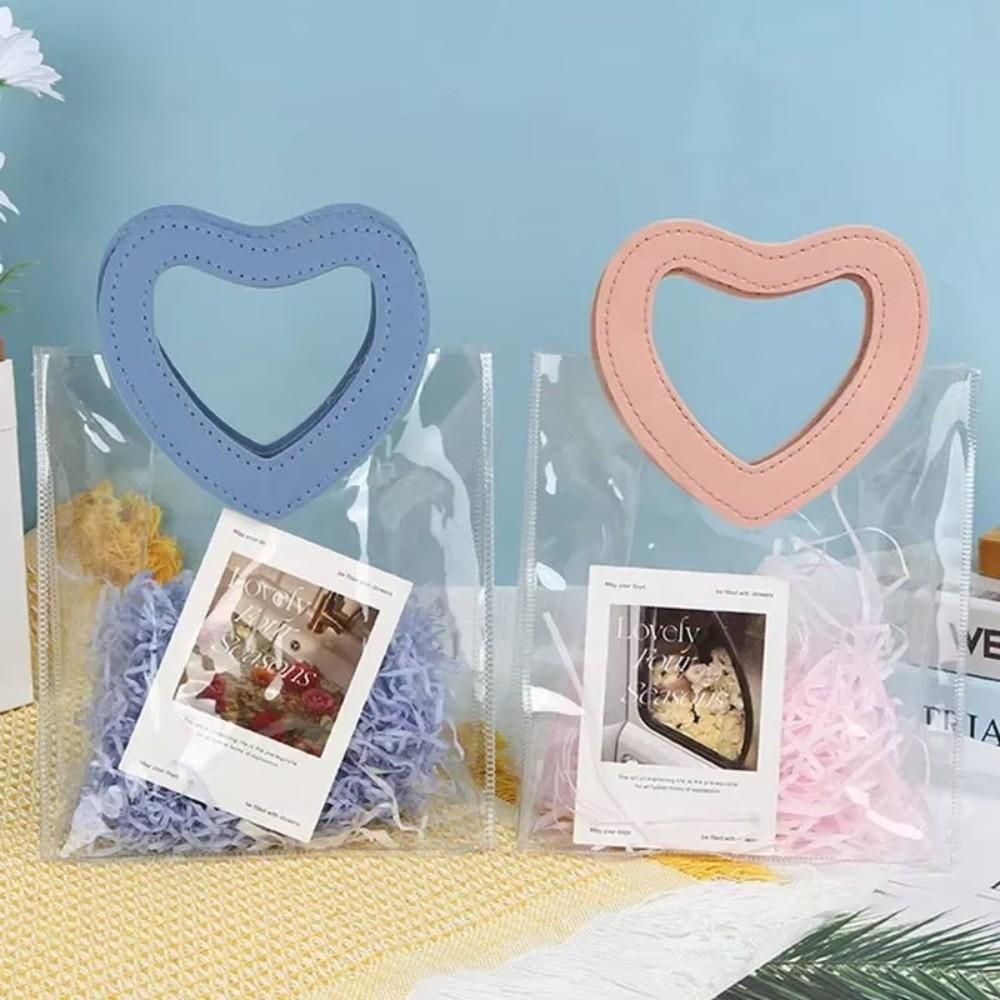Transparent Hand Gift Bag with Heart Shape Handle Shopping Bag Wedding Party Favors