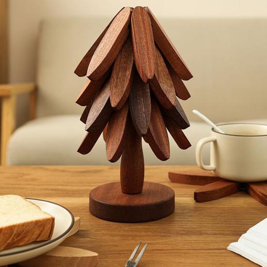 Набор подставок под горячее 'Рождественская елка' Деревянные подставки с подставкой Термостойкие прихватки Праздничная защита стола для горячих блюд
