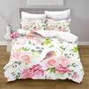 Flowers Duvet Cover King Queen Watercolor Floral Bedding Set Colorful Flowers Green Leaf Bird Polyester Quilt Cover for Women