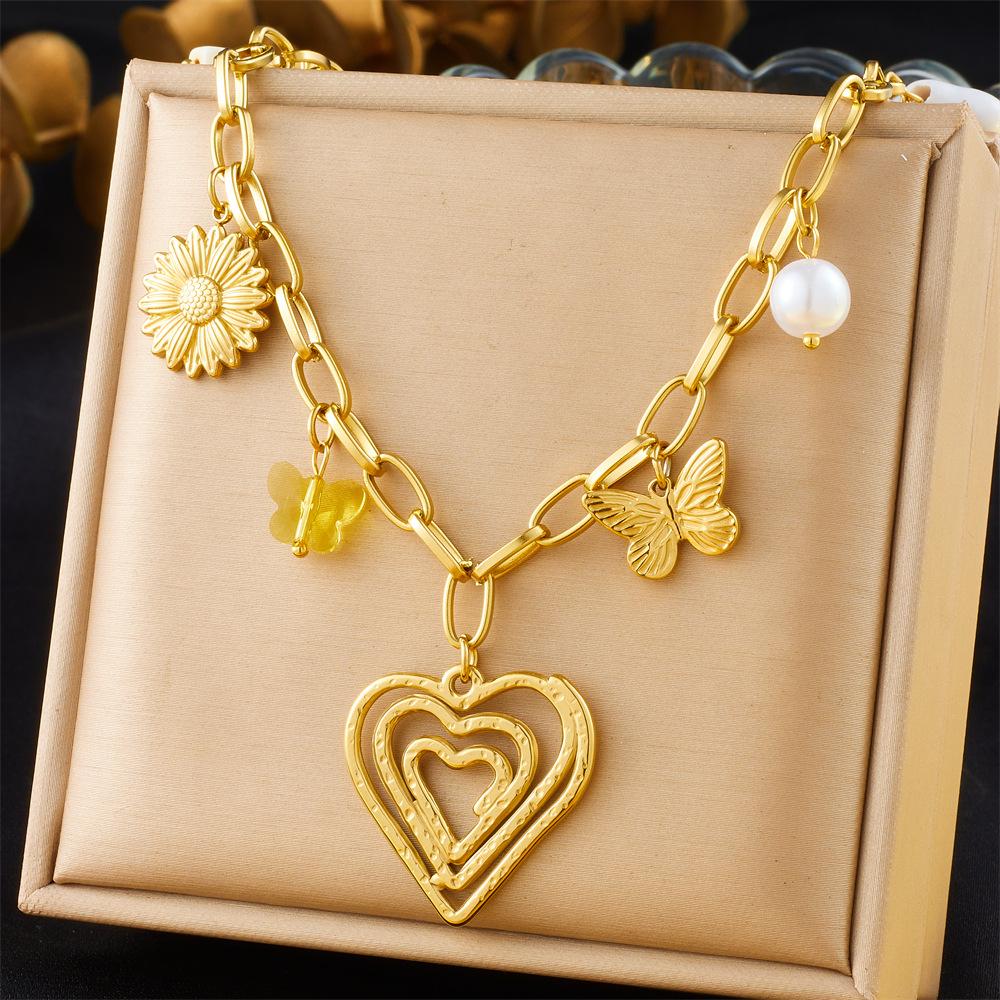Fashion Spiral Oval Heart Pendant Sweater Chain Crystal Butterfly Flower Multi Element Accessory Necklace
