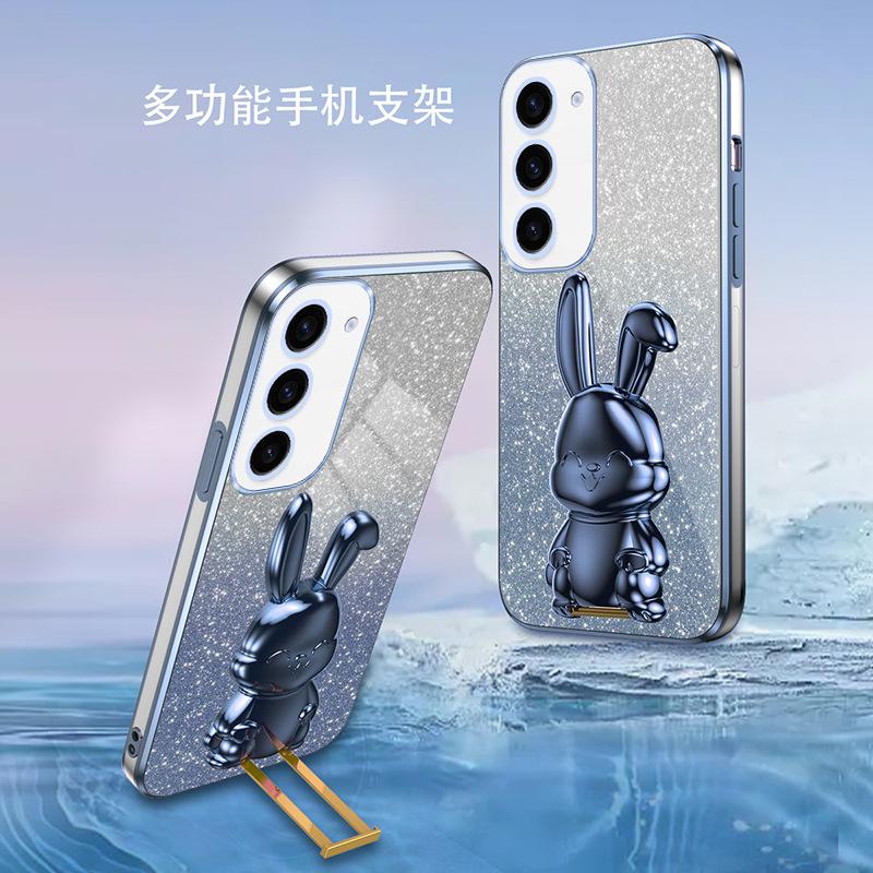 Подходит для Samsung S25Ultra гальванизированный стержень кролик держатель чехол для мобильного телефона A53 градиентный блеск A14 противоударный 72 комплекта