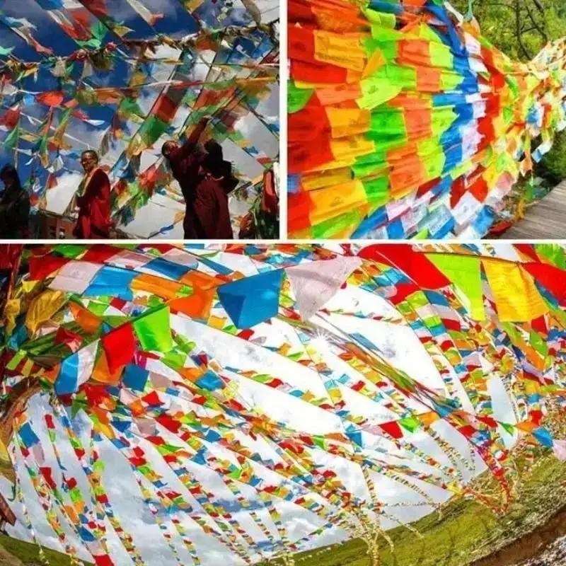 Religious Flag Tibetan Buddhist Prayer Flag Colour Print Prayer Artificial Silk Tibet Lung Ta Banners Scriptures Flag Decoration