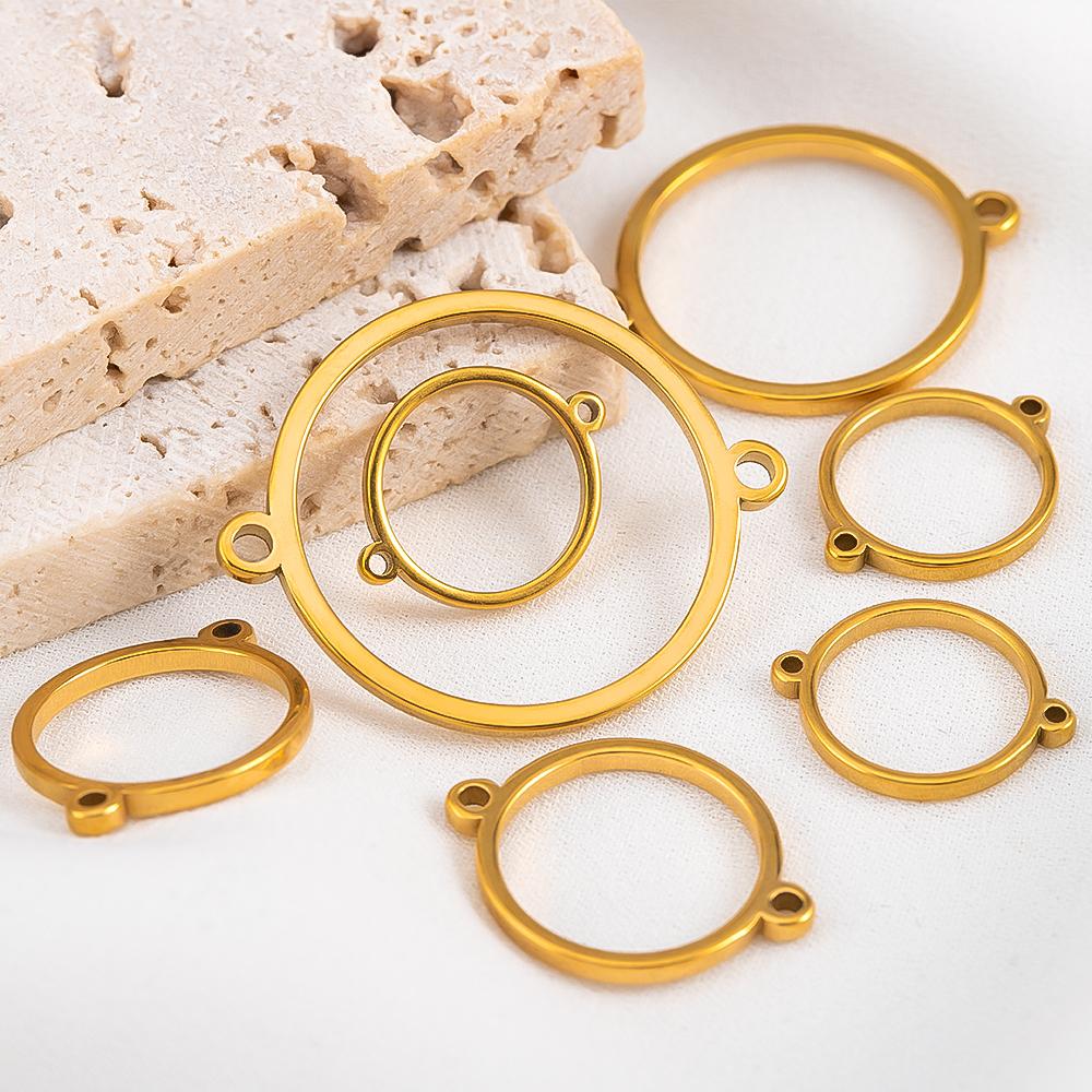 10Pcs 20Pcs Stainless Steel Hollow Double Hole Circle Charms Pendant Bracelet Cabochon Tray Bezel Blank Settings Jewelry Making