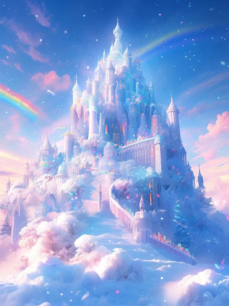 DIY 5D Полная круглая алмазная вышивка Замок Картина Дом Мозаика Вышивка крестом Пейзаж Зимняя картина Украшение