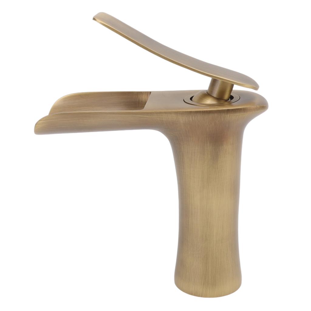 Bathroom Sink Faucet Antique Single Span Brass Waterfall Under Counter Basin Mixer Tap for Cold and