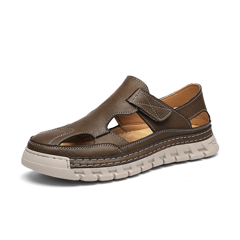 Fashion Men Leather Sandals Comfortable Outdoor Handmade Hollow Out Casual Loafers Summer Beach Walking Male Sneakers Men Beach Sandals