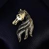 Crystal Vintage Horse Brooch Luxury New Year Lapel Pin Decor Retro Animal Brooch  Men's Suit