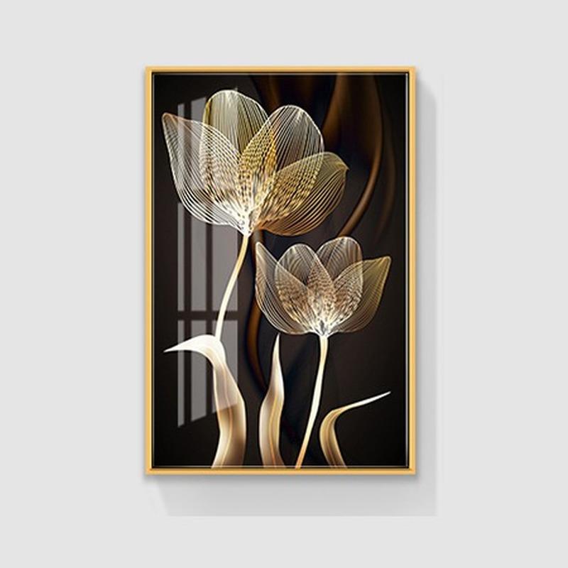 Abstract Black Golden Flower Luxury Poster Nordic Art Plant Leaf Canvas Painting Modern Wall Picture for Living Room Decor
