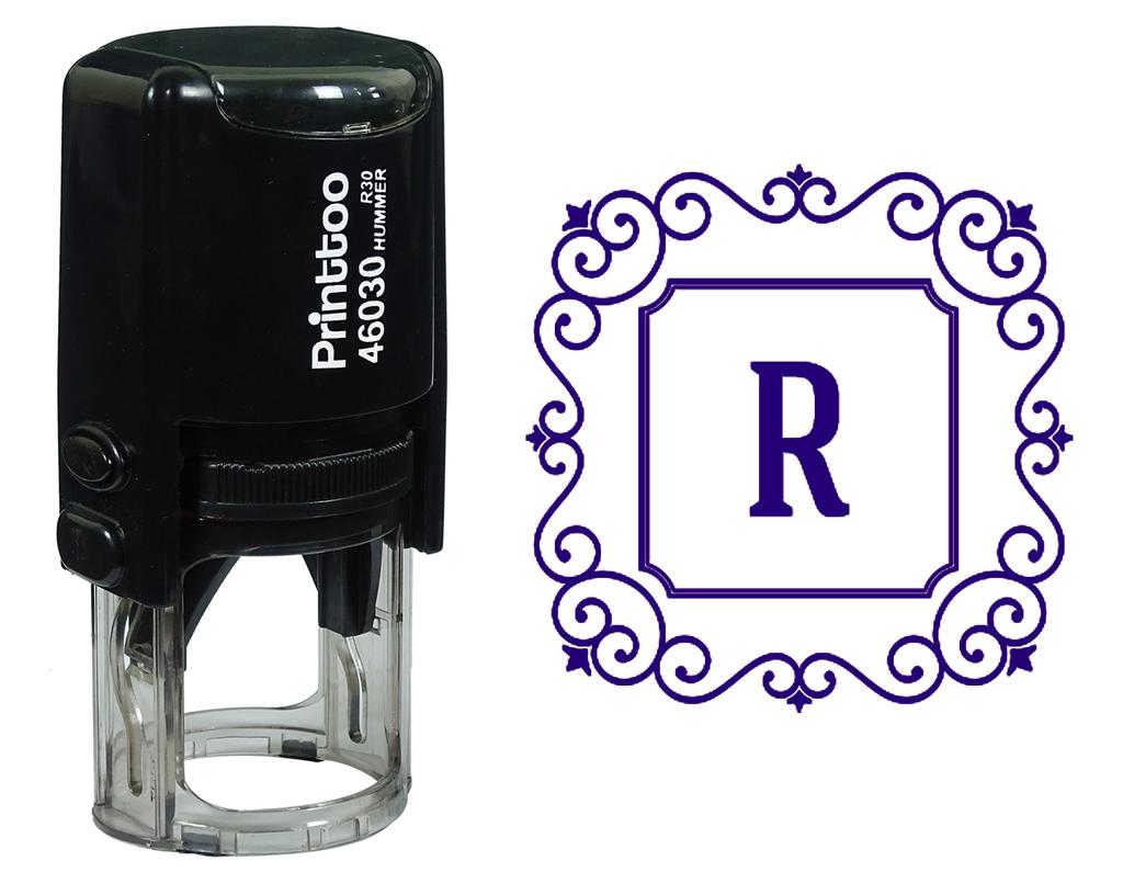 Printtoo Alphabet R Monogram Initial Square Swirl Border Self Inking Rubber Stamp Office