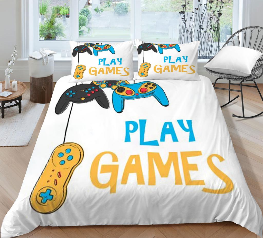 3D Game Handle Pattern Luxury Home Bedding Set Full Size Quilt Cover and Pillowcase for Boys and Men Game Lovers Room Bedroom Bedding