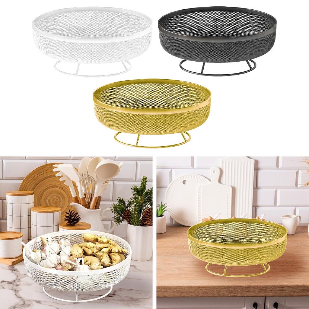 Pedestal Fruit Bowl Snack Container Iron Wire for Kitchen Counter 20x20x9.5cm Convenient Home Decor Organizer Serving Tray