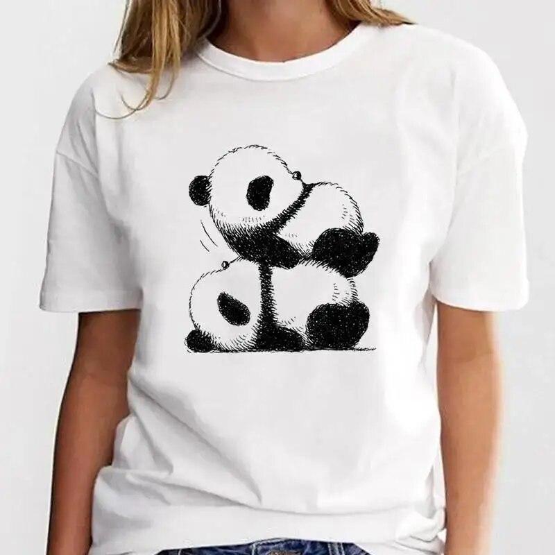 New Panda Lovely Cute T-shirt Clothing Cartoon Graphic Print Short Sleeve Fashion Casual Plus Size T Shirt Women