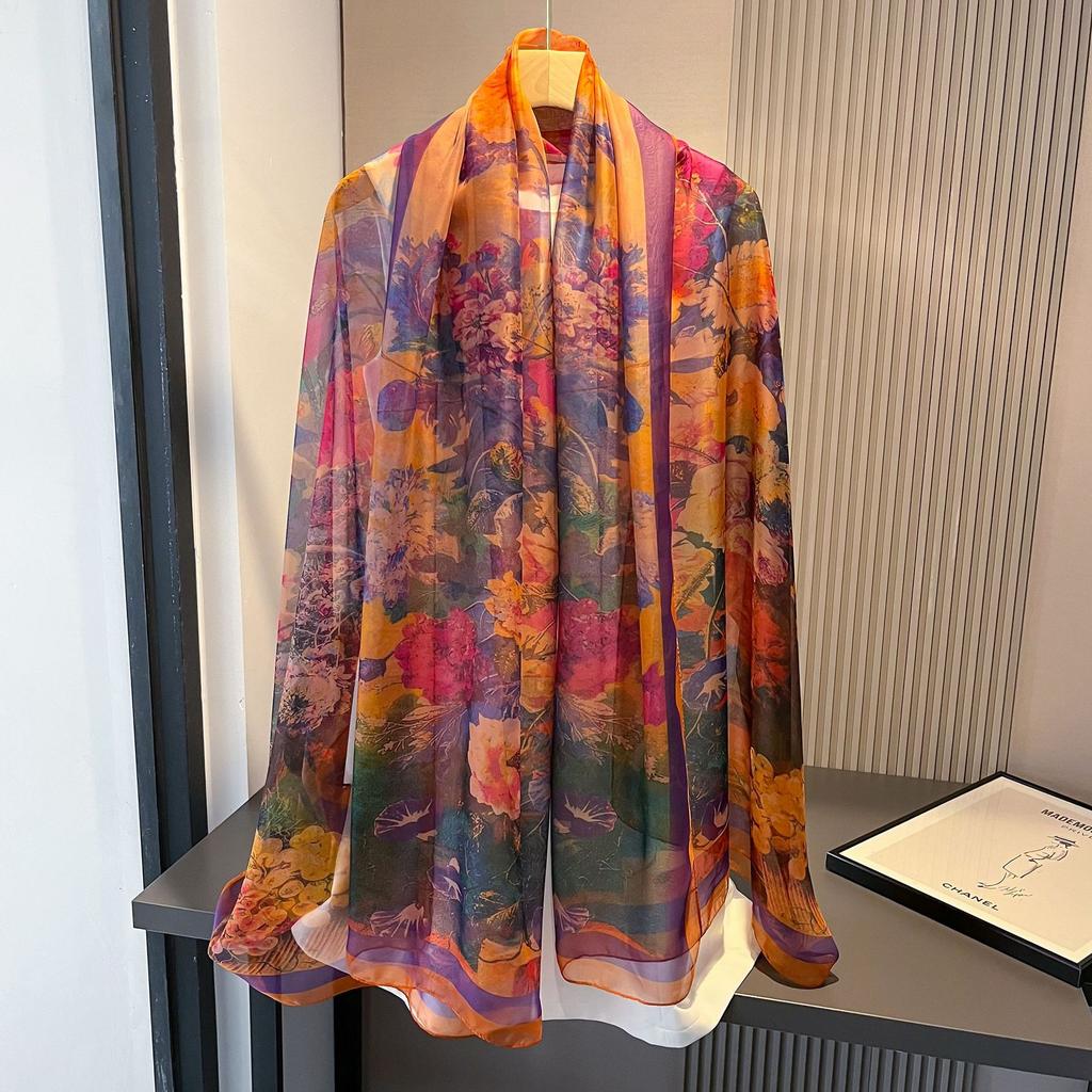 180*135cm Summer Silk Scarf Women Outdoor Shawl Bandanna Foulard Female Beach Fashion Luxury Oversized Shawl Head Hijab Wrap