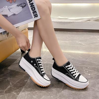 Холщовые туфли на толстой подошве с увеличением роста женские новые повседневные низкие парусиновые туфли Тонкие дышащие нишевые на маффиновой подошве