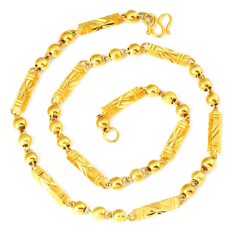 Gold Necklace Men's Hexagonal Buddha Beads Boss Chain Does Not Fade for A Long Time Copper Alloy Necklace