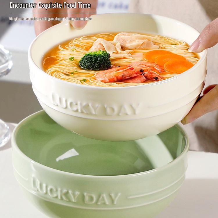 Набор из 2 больших креативных керамических мисок для лапши с рельефом, 6 дюймов - Бытовая миска для лапши быстрого приготовления, Утолщенная для долговечности