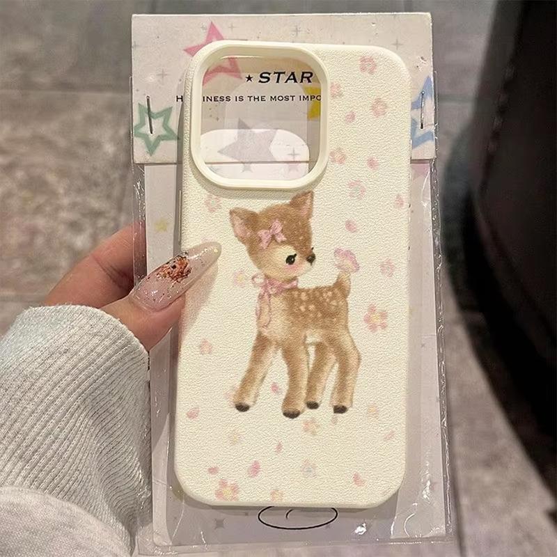 Милый Олень и Цветочный Узор Чехол для Телефона Для iPhone 17 Air 16 e 15 14 13 12 11 Pro Max Plus SE Материал ТПУ Чехол
