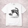 Cat Scribble Line Art T-shirt | Minimalist Leaping Cat Illustration