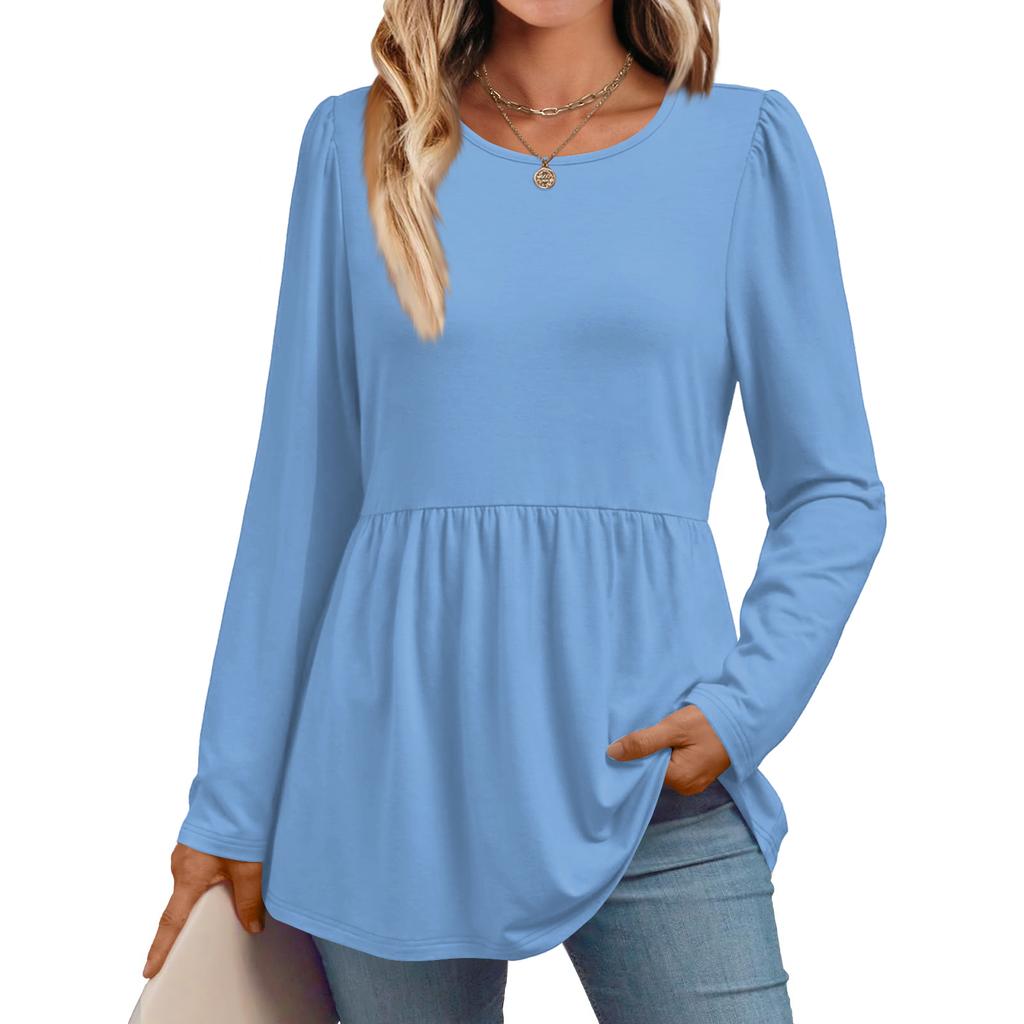 Women's Casual Fashion Long Sleeve Shirt Solid Color Tunic Top