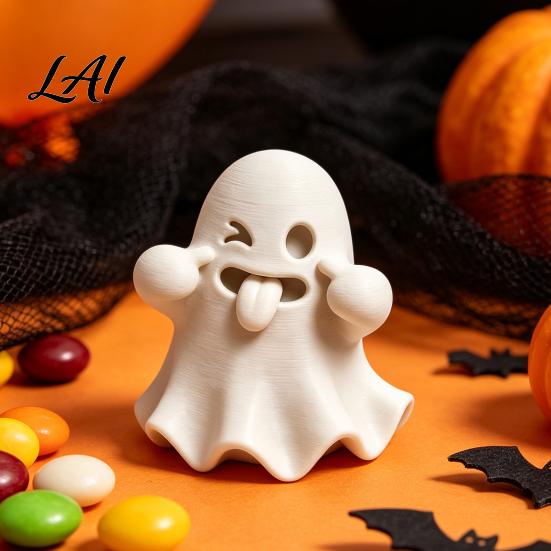 Small Halloween Decorations Ghost Figurine 3D Printed Cute Face Statue Spooky Figurine Tabletop Ornament for Shelf Desk Home Party Decor