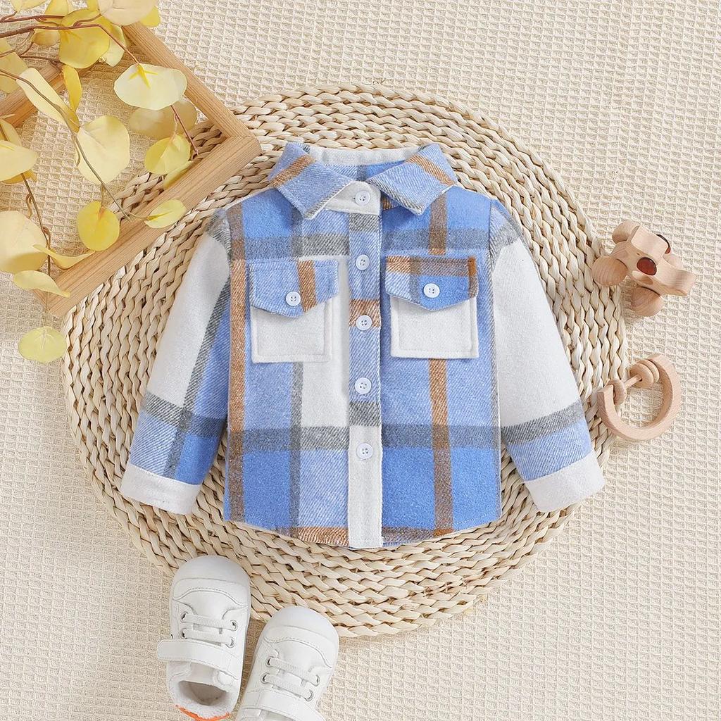 Toddler Baby Boy Girl Plaid Shirt Jacket Outfits Button Down Cardigan Kids Long Sleeve Coat Tops Fall Clothes