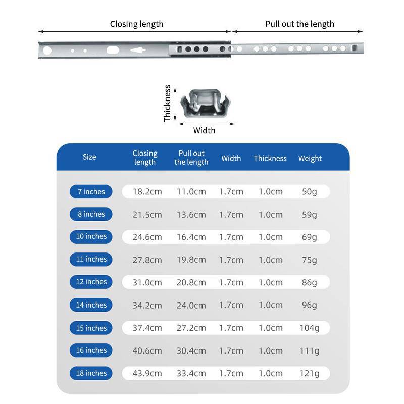 2Set Smooth Glide Bearing Drawer Slides 17Mm Wide Two Way Slide Drawer Glides 8"-17" Hardware Accessories Drawer Rail