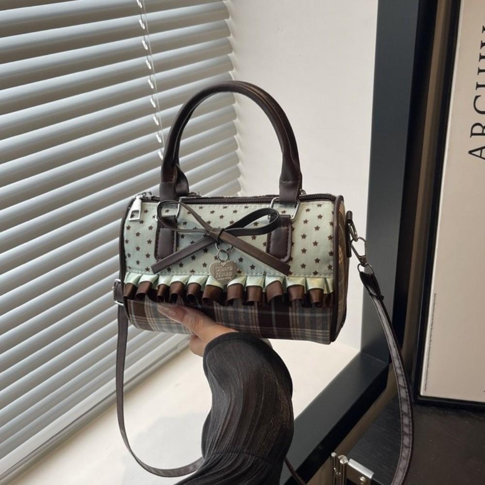 Exquisite Bowler Bag Color-blocked Crossbody Bag Sweet Bow Polka Dot Handbag Daily Use