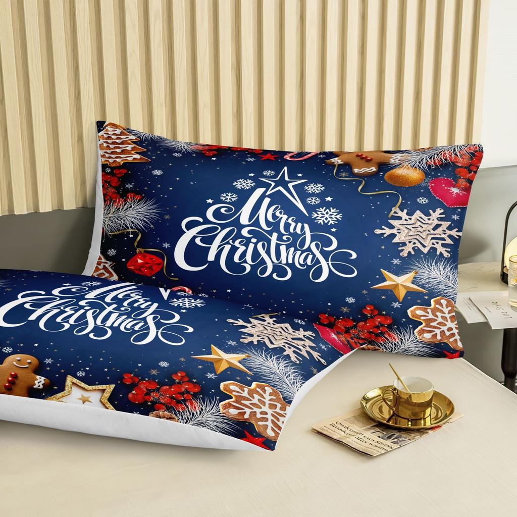 Полиэстеровый постельный комплект на рождественскую тематику - Мягкий шлифованный цифровой принт, Набор из 3 предметов: простыня на резинке и наволочки, Тканое полотно