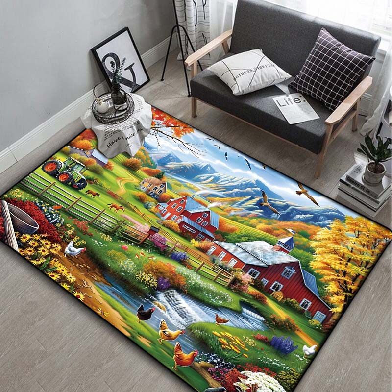 Moonlight Lake Cabin Area Rug, Canoe Scenery Floor Mat