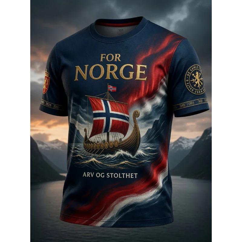 Viking Warrior T-Shirt Vintage Nordic Norsk Lion Emblem Celtic Knot 3d Print Patriotic National Fan Casual Sports Short Sleeve