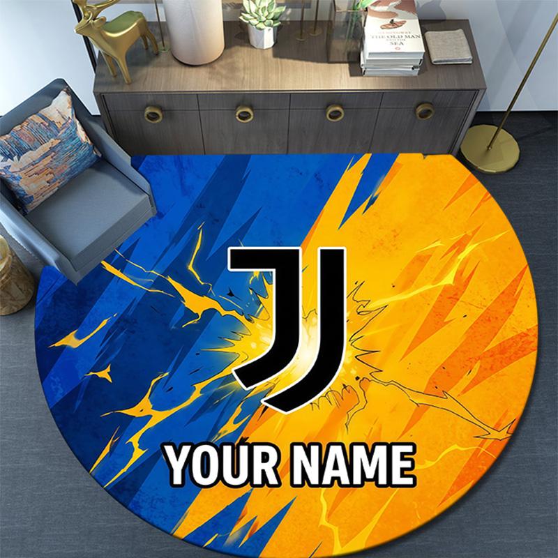 Custom Name Juventus Round Area Rug,Carpet Rug for Living Room Bedroom Sofa Playroom Decor,Non-slip Floor Mat