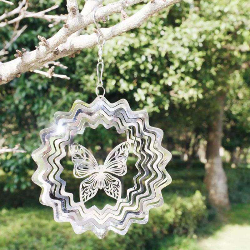 1Pc Stainless Steel Rotating Wind Spinner Hanging Decorations Garden