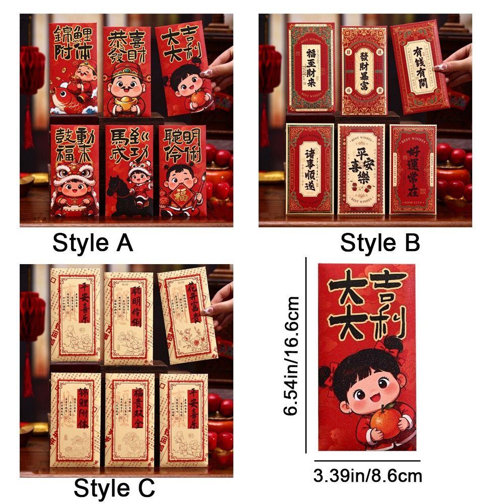 6Pcs Chinese Style Horse Year Money Envelope Traditional Spring Festival Envelope  Birthday Gift