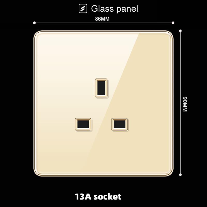 Hong Kong & Macau 13A British Socket with USB Fast Charging, Type-C, Gold Glass Panel, Three-Hole Square Pin