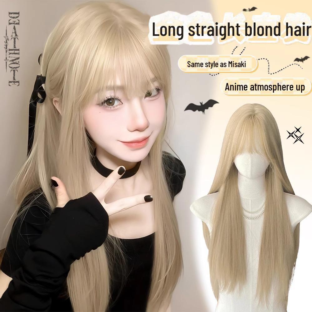 Platinum Blonde Long Wig for Women - Mi Haisha Cosplay Lolita Full-Cover Straight Hairstyle Set