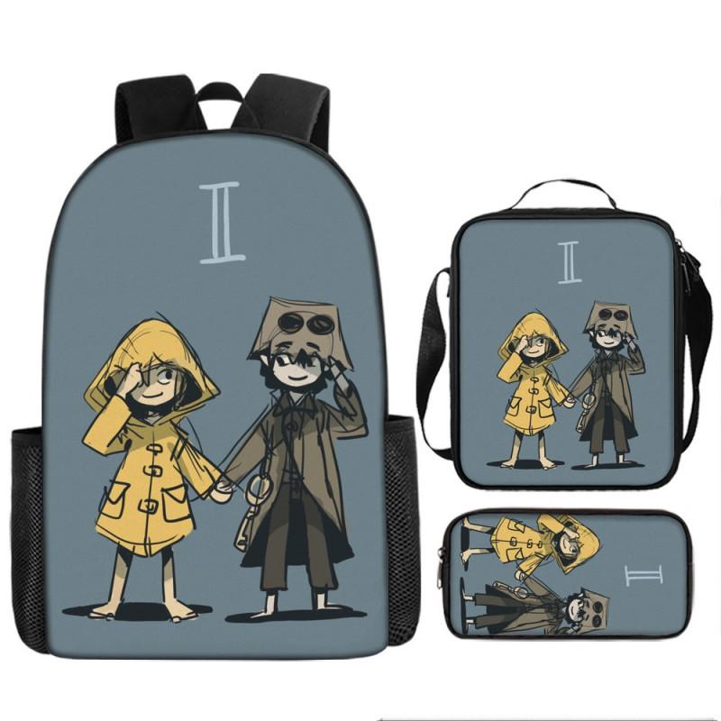 Little Nightmares Anime School Backpack Set Kids - 17 Inch Oxford Fabric Dual-Strap Bag With Crossbody Pouch Pencil Case