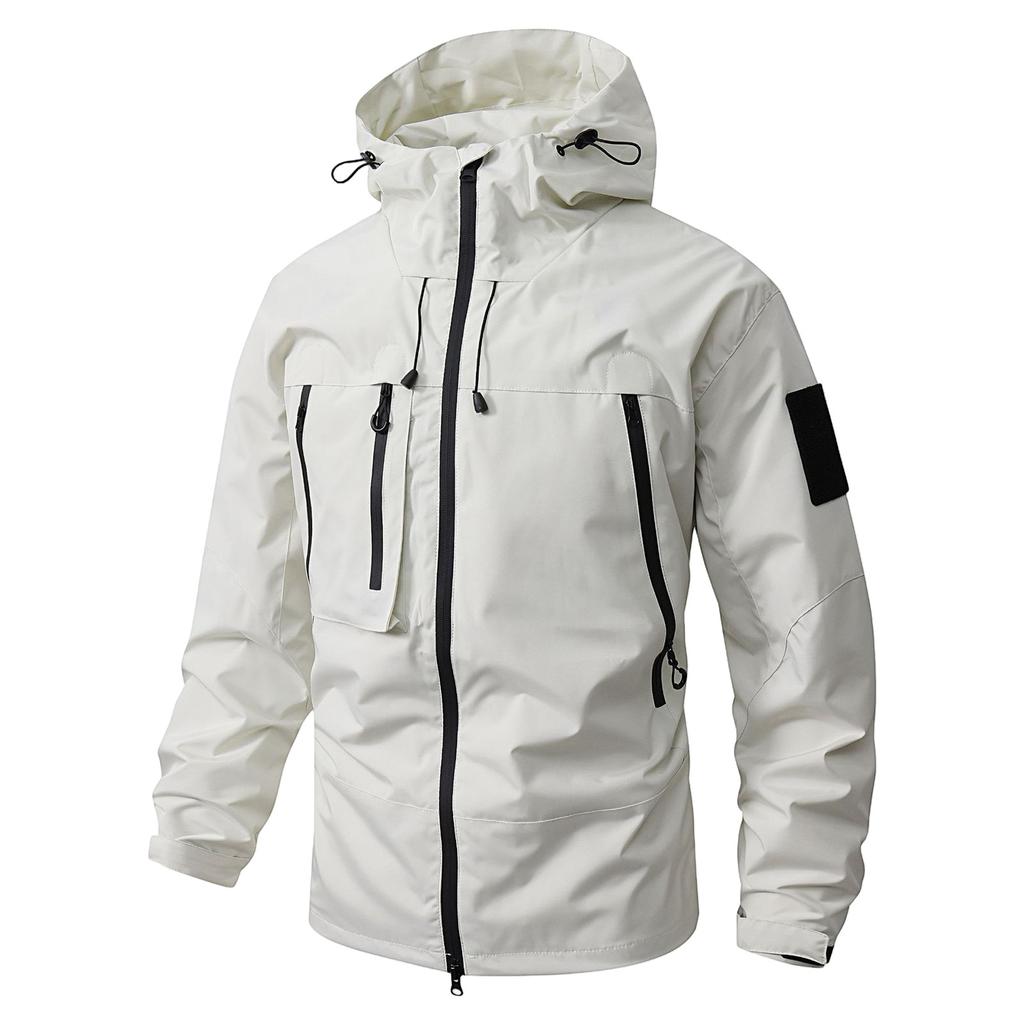 Men's Solid Color Outdoor Workwear Casual Loose Zipper Pocket Warm Long Sleeved Hooded Jacket